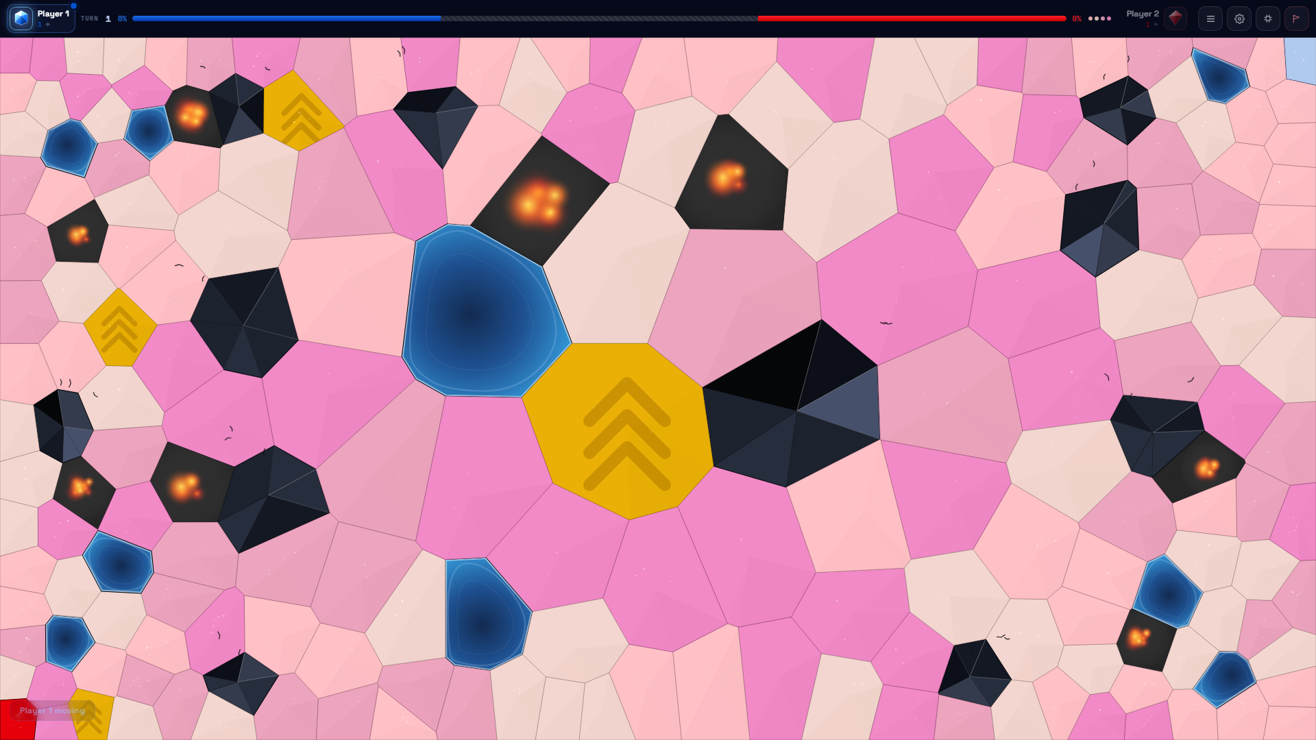 Crystal Wars Opal preset — large 200-cell Voronoi battlefield