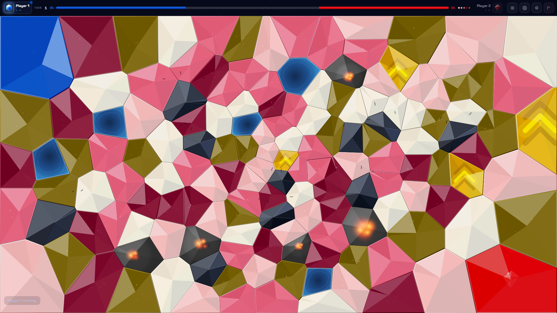 Crystal Wars warm palette Minimal preset — procedural Voronoi map